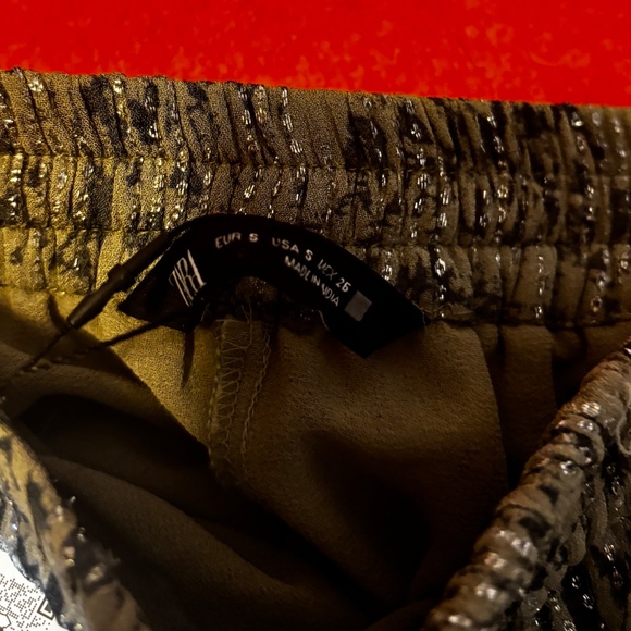 Zara khaki green and metallic fibre elastic waist long skirt NWT - Picture 8 of 10